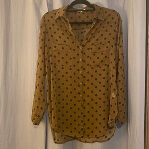 Pleione sheer brown / black polka dot long sleeve xtra long blouse sz s